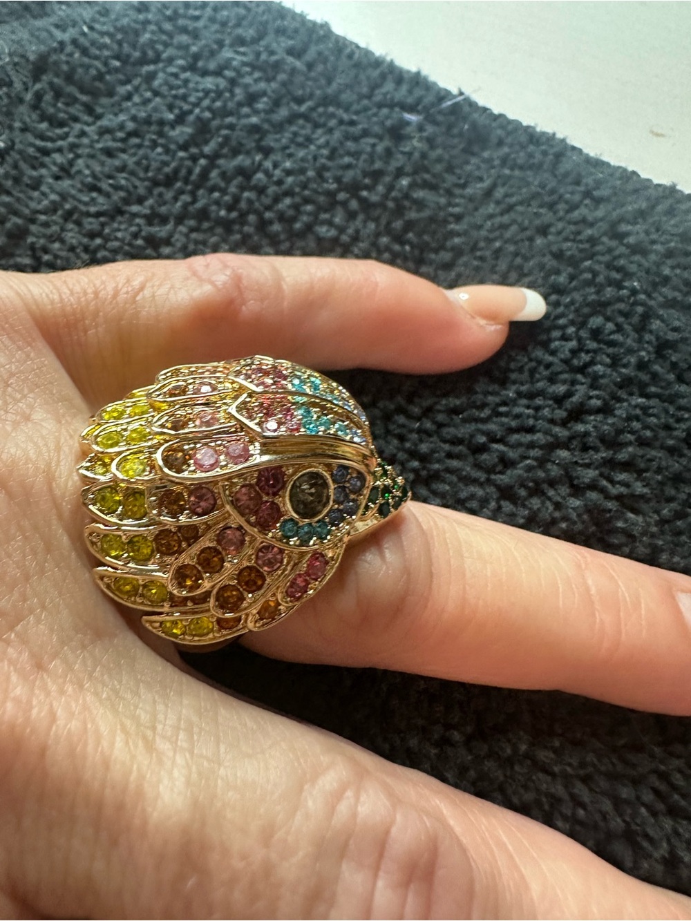 Kurt Geiger Multicolor Crystal Dome Ring in Gold Tone
